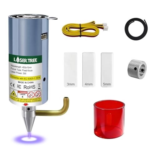 LASER TREE Laser Module, 5W(5000mW) Optical Power Output Laser Engraving Module with Air Assist, Built-in FAC, Double Ultra-Fine Compressed Spot Laser Head for 3018/3018 Pro CNC Machine Class 4, 12V LASER TREE