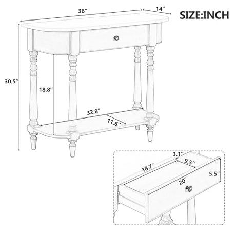 Amposei Small Curved Console Table 36-Inch Retro Farmhouse Wood Entry Sofa Table with Drawer & Storage Shelf for Living Room Hallway Entryway Furniture, Espresso Amposei