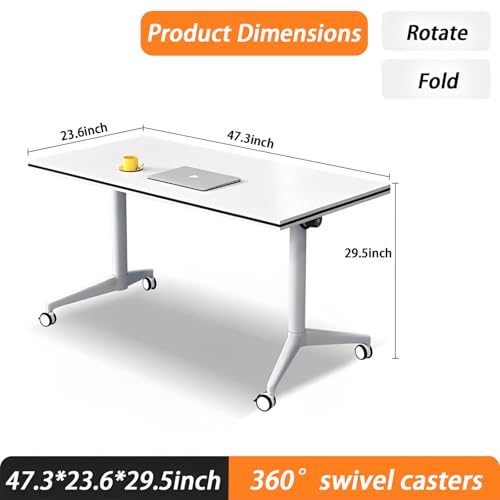 BTTBAOM White Folding Conference Table Bussiness Conference Room Tables with Flip-Top Design & Silent Wheels Portable for Trainings Offices Seminar Rooms (2pack, 47.3" D X 23.6" W X 29.5" H) BTTBAOM