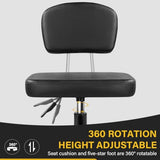 WKWKER Rolling Stool Chair with Backrest Height Adjustable 360° Swivel Stool with Wheels Square Seat PU Leather Rolling Stool for Bedroom Counter Shop Salon Massage Home Office Drafting Work (Black) WKWKER