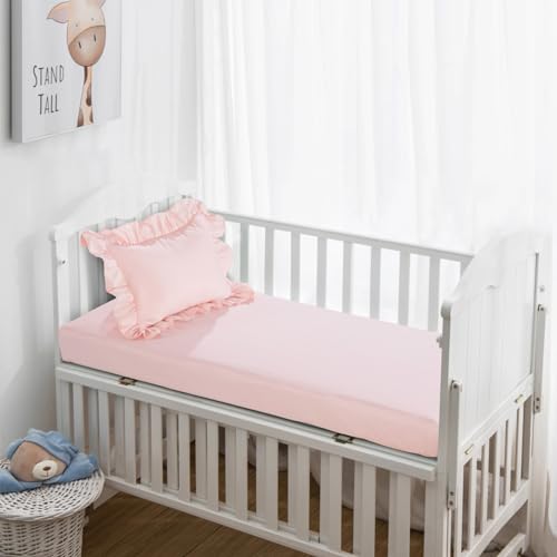 HOMBYS 3 Pieces Princess Pink CribBedding Set for Baby Girls, Ultra Soft Blush Pinch Pleat Comforter Set with Ruffles for All Season HOMBYS