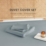 Wake In Cloud - Cotton Duvet Cover Set, Twin Size, Light Denim Blue, 100% Washed Cotton, Linen Like Textured, Breathable Percale Durable Comfy Farmhouse Neutral Bedding Set, 3 Pieces Wake In Cloud