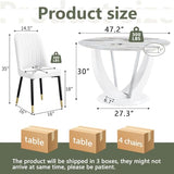 JUFU Round Dining Table Set for 4, 47" White Dinner Table Set for 4 with Marble Pattern Tabletop and PU Upholstered White-007 Chairs, Modern 4 Person Dining Table Set for Dinning Room, Kitchen, Café JUFU