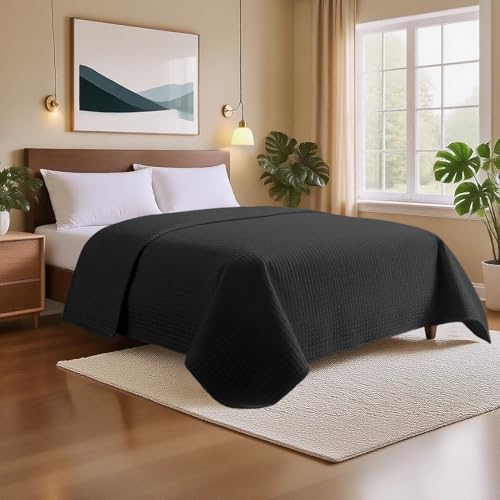 HollyHOME Luxury Checkered Super Soft Solid Single Pinsonic Bed Quilt Bedspread Bed Cover, Black, King HollyHOME