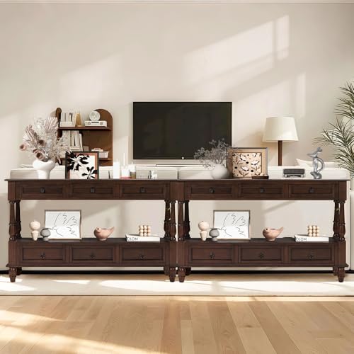 LKTART 54'' Solid Wood Console Table, Farmhouse Entryway Table with 6 Drawers and Shelf, Narrow Long Sofa Table with Storage for Living Room Hallway, Couch, Foyer (Espresso) LKTART