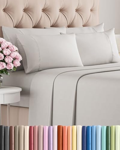 Full 6 Piece Sheet Set - Comfy Breathable & Cooling - Ultra-Soft Hotel Luxury Bedding Set w/ 8-16 Inch Deep Pockets - 1 Flat & 1 Fitted Sheet & 4 Pillowcases - Wrinkle Free & Easy Care - French Grey CGK Unlimited