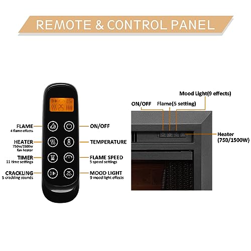 LegendFlame® Damon 35" W Electric Fireplace Insert with Glass Door and Mesh Screen (EF264B), Fireplace Heater 750/1500W, Fire Crackling Sound, Remote Control. Legend Flame