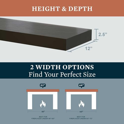 MANTELSDIRECT Titus 52 Inch Metal Stainless Steel Non-Combustible Fireplace Mantel Shelf - Shadow Iron Beautiful Modern Shelf Perfect for Electric Fireplaces and More! MANTELSDIRECT