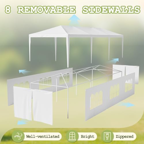 Homall 10' × 30' Party Tent Outdoor Tent for Party Rainproof Wedding Tent Event Booth for up to 40 People, Canopy Tent with Removable Sidewalls (White) Homall