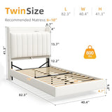 Twin Size Floating Bed Frame with Ergonomic Hidden Storage Headboard and LED Light,Visual Floating LED Bed Frame with Charing Station,Velvet Upholstered Platform Bed for Kid/Boy/Girl,Heavy Duty,White Jocoevol