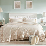 Cupocupa Beige Full Comforter Set, 3Pcs Ruffle Farmhouse Bedding Sets with Comforter & Pillowcases, Soft Shabby Chic Lightweight Fluffy Comforter Set for All Season Bedroom Decor (Beige, F) Cupocupa