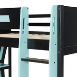 Merax Full Over Full Gaming Bunk Bed Frame with Side-Mounted Oversized Desk, USB Charging Ports & Cable Grommet & Light, Cool Design Heavy-Duty Esports Loft Bed Frame, Blue Merax