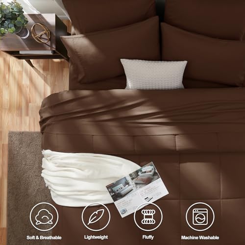 CozyLux Full Size Comforter Sets Brown, 7 Pieces Bed in a Bag, Brown Comforter Full Size, All Season Bedding Sets with Stitch Quilted Comforter, Flat Sheet, Fitted Sheet, Pillowcases