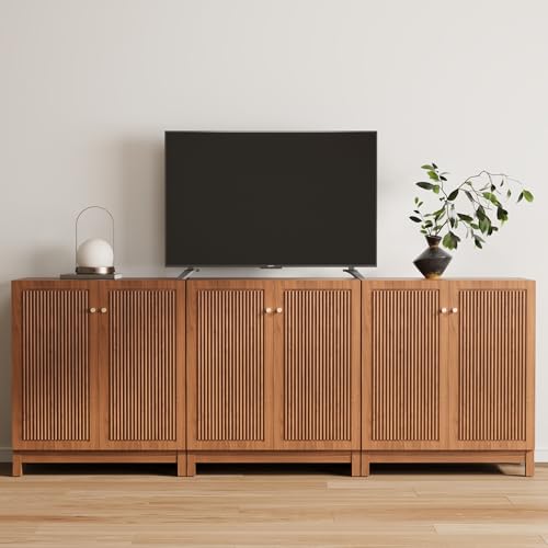 COSIEST 31.5" Fluted Sideboard Buffet Cabinet with Storage, Mid Century Modern Accent Cabinet with Adjustable Shelves, Solid Wood Legs, Multifunctional Console Table for Living Room, Kitchen, Entryway COSIEST