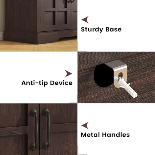 VVFLU 70" Sideboard Buffet Cabinet with Storage, Coffee Bar Cabinet with and 4 Doors, Long Wider Storage Cabinet Modern Farmhouse, Brown Wood, for Kitchen, Dining Room, Living Room VVFLU