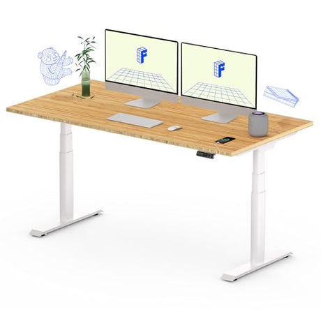 FLEXISPOT E6 Pro Oval Leg Dual Motor 3 Stages Bamboo Electric Standing Desk 55x28 Inch Whole-Piece Board Height Adjustable Electric Sit Stand Up Desk (White Frame + Bamboo Desktop) FLEXISPOT