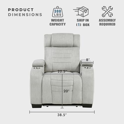 Lexicon Wall Hugger Manual Reclining Chair, Microfiber Manual Recliner with Cup Holders/Hidden Arm Storage/LED Base Lighting, Home Theater Seating for Living Room, Light Gray