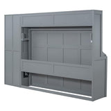Ball & Cast Murphy Bed Queen Size Wall Beds with Closet and Storage Drawers,Wood Hideaway Platform Bedframe w/Lock,can be Folded,Easy Assembly,for Kids Bedroom,Student Dorms,Gray Ball & Cast