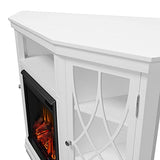 Real Flame Lynette 56" Corner Electric Fireplace TV Stand or TVs up to 55 inches, Entertainment Center with Electric Fireplace, Living Room TV Stand with Fireplace, White Real Flame