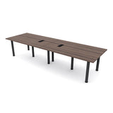 SKUTCHI DESIGNS INC. 10 Ft Rectangular Conference Room Table with Power and Data | Matte Black Post Legs | Harmony Series | 10 Person Table | Natural Eucalyptus SKUTCHI DESIGNS INC.
