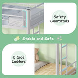 VECELO Twin Over Twin Bunk Bed with Trundle, Convertible Metal Bunkbeds with 2 Ladders and Guardrails, Space Saving, No Box Spring, White VECELO