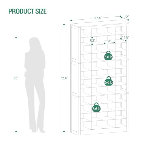 Hzuaneri Shoe Storage Cabinet, 48 Pairs Free Standing Closet Organizer, 9 inch Widened Cell Wood Shoe Organizer, 12 Tiers Vertical Space Saving Shoe Rack for Entryway, Cloakroom, White SR39603X Hzuaneri