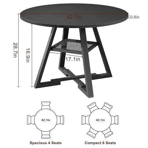 Jocoevol Round Dining Table for 4,Kitchen Dining Room Circle Dinner Pedestal Table,Space Saving Wood Kitchen & Dining Room Furniture (Black, 42In) Jocoevol