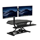 VERSADESK® PowerPro™ 36" Corner Standing Desk Converter, 36 Inch Motorized Height-Adjustable Standup Desk Riser Sit to Stand Desktop with Keyboard and Mouse Tray + USB Charging Port, Black VERSADESK
