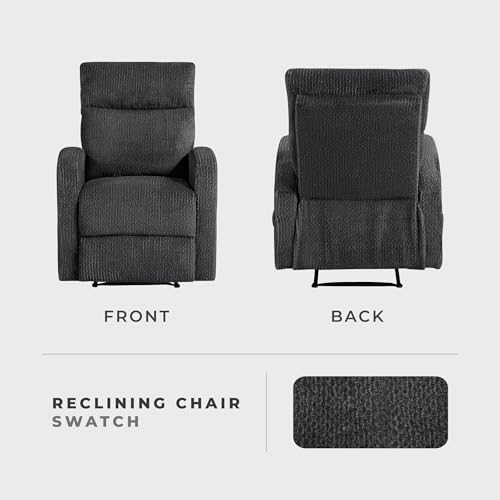Lexicon Manual Recliner Chair, Textured Microfiber Reclining Chair, Wall Hugger, Track Arms, Magazine Pockets, Manual Recliner for Living Room/Office/Apartment, Easy Assembly, Dark Gray