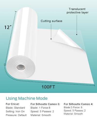 Lzerking Heat Transfer Vinyl White Htv Matte-12 x100ft Iron On Vinyl Roll for Cricut/Cameo Bundle, DIY Shirts, Bags, Socks, Shoes, Pillow and Other Frabic - Easy to Cut & Weed Lzerking