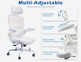 TRALT Ergonomic Office Chair - Desk Chair with Adjustable Headrest Lumbar Support Computer Chair - Mesh Comfy Chair with Flip-up Armrests - Gaming Chairs for Adults Home Office (Leather, White) TRALT
