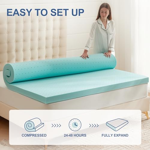 Eiayeebil 2 Inch Memory Foam Mattress Topper Twin XL, Mattress Pad Gel Infused Foam Bed Topper, Ventilated Soft Blue,Twin XL Size Eiayeebil