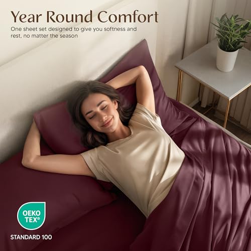 Utopia Bedding Queen Size Sheet Set – 4 Piece Bed Sheets, Soft and Breathable Microfiber, Includes 1 Fitted Sheet, 1 Flat Sheet and 2 Pillowcases – Oeko Tex (Burgundy) Utopia Bedding