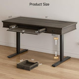 ONBRILL Standing Desk with Drawers, 55 x 23 Inch Electric Height Adjustable Desk with Storage & Outlets, for Computer Workstation, Home Office, Retro Curved Table Corner Design, Dark Walnut ONBRILL