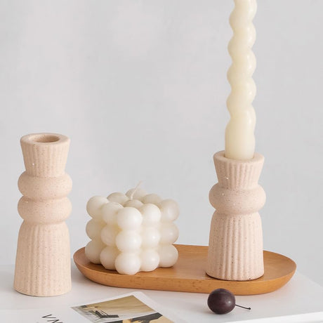 Denique Ceramic Candle Holders Set of 2, Creative Modern Knot Candlestick Holder Set, Table Centerpiece Taper Candle Holders Desktop Decoration for Home Decor, Wedding, Dinning, Party (Beige) Denique