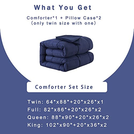 DOWNCOOL Blue Full Size Comforter Set - All Season Bedding with 2 Pillowcases - 3 Pieces - Down Alternative Comforter Set DOWNCOOL