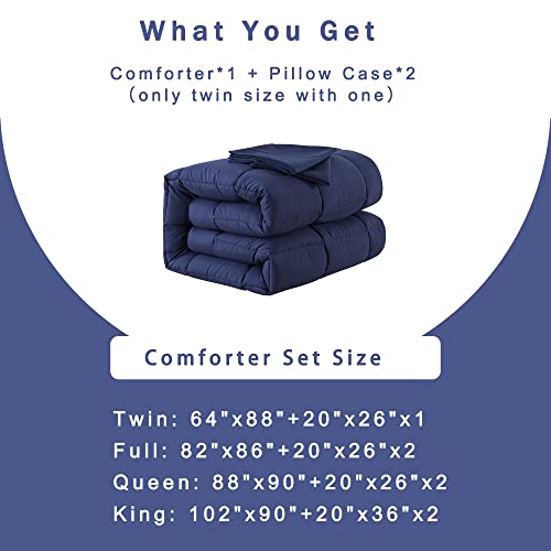 DOWNCOOL Twin Comforter Set -All Season Bedding Comforters Sets with 1 Pillow Case -2 Pieces Bed Set Down Alternative Comforter Set -Blue Twin Bedding Sets(64"x88") DOWNCOOL
