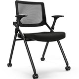 FYLICA Foldable Office Chair with PU Wheels and Smooth Armrest-Ergonomic Mesh Bouncing Back, Stackable Conference Room Chair, Office Guest & Reception & Meeting Chair (Black)