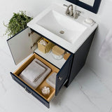 Spring Mill Cabinets Emlyn 24 Inch Bathroom Vanity with White Single Sink Top, 2-Door Cabinet, 1 Drawer, 24.5" W x 18.75" D x 32.89" H, Deep Blue Spring Mill Cabinets