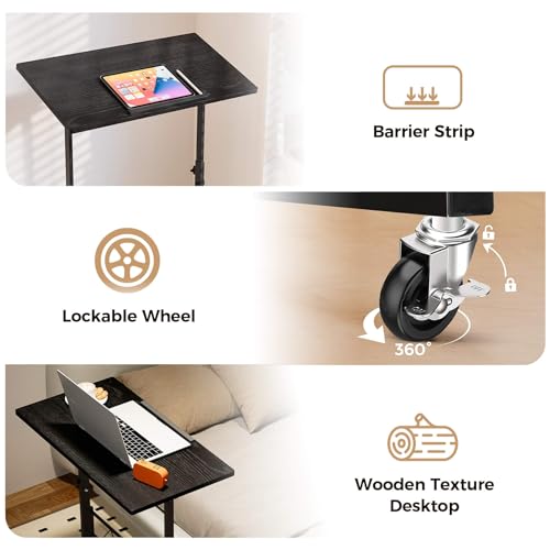 COMHOMA Small Standing Desk Adjustable Height & Tiltable Tabletop, Mobile Stand Up Desk for Laptop, Portable Computer Table for Home Office Work and Walking Pad Treadmill, Height 30.7"-46.4", Black COMHOMA