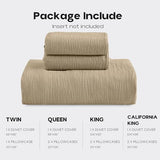 Simple&Opulence Linen Muslin Duvet Cover Set California King, 3Pcs Camel Linen Cotton 3-Layer Gauze Minimalist Comforter Cover 104”x98”, Ultra Soft Breathable Seersucker Bedding Set with 2 Pillowcases Simple&Opulence