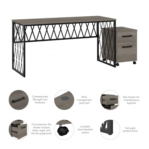 Bush Furniture City Park Industrial Writing Desk with Mobile File Cabinet, 60W, Driftwood Gray - WoodArtSupply