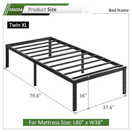 EMODA 16 Inch Platform Twin XL Bed Frames No Box Spring Needed, Heavy Duty MetalBed Frame, Noise Free, Easy Assembly, Black EMODA