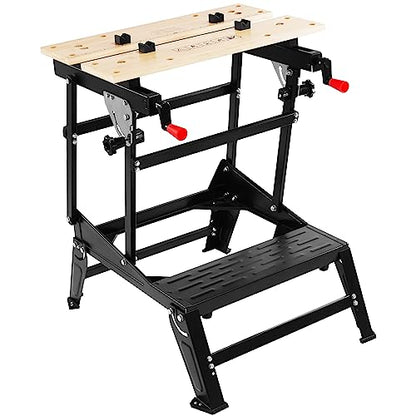 ELEVON Multifunctional Workbench, Portable Foldable Workbench, Holds Up to 550 Pounds, with Adjustable Jaws, Vertical Clamping and Four Adjustable Rotating Pins, Suitable for DIY, Woodworking - WoodArtSupply