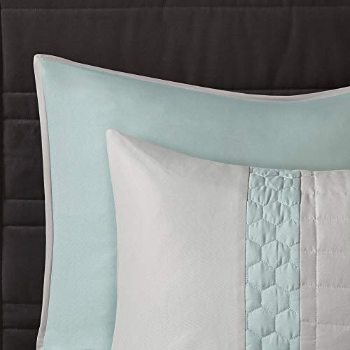 510 DESIGN Cozy Comforter Set - Geometric Honeycomb Design, All Season Down Alternative Casual Bedding with Matching Shams, Decorative Pillows, King(104"x92"), Seafoam/Grey 8 Piece 510 DESIGN