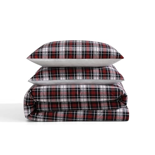 Tommy Hilfiger - Duvet Set, Luxuriously Soft Yarn-Dyed Cotton Bedding with Matching Sham, Plaid Design (Essential Tartan Red, Twin) Tommy Hilfiger