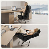OKUP Reclining Office Chair with Adjustable Headrest and Footrest, 170° Ergonomic Comfortable Office Chair Zero Gravity, Leather Executive Home Office Desk Chair (Black) OKUP