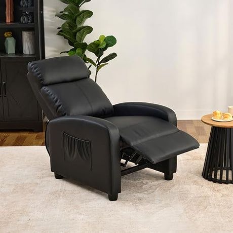 zzlay Leather Recliner Chair for Living Room, Modern Adjustable Home Theater Seating Single Sofa with Adjustable Backrest & Padded Armrests, Manual Push Back Armchair for Small Spaces,Black zzlay