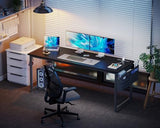 KKL Large Computer Desk with Power Outlets and USB Port Desk for Home Office Gaming Simple Modern Style Writing Desks with Storage Bag Headphone Hook, 63 inch, Black KKL