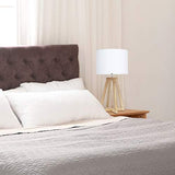 Simple Designs LT1069-NWH Interlocked Triangular Natural Wood Table Lamp with White Fabric Shade Simple Designs